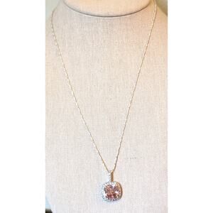 925 Silver Checkerboard Faceted Pink Cushion Set Square Stone W/ CZ Necklace